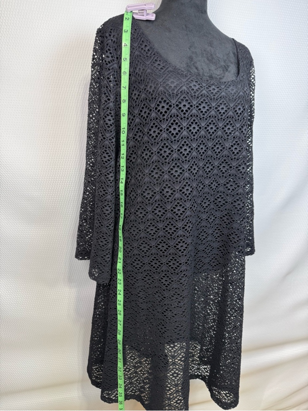 Miraclesuit Black Sheer Mesh Swim Cover-Up Tunic Dress Sz XL 3/4 Sleeves - Picture 11 of 14